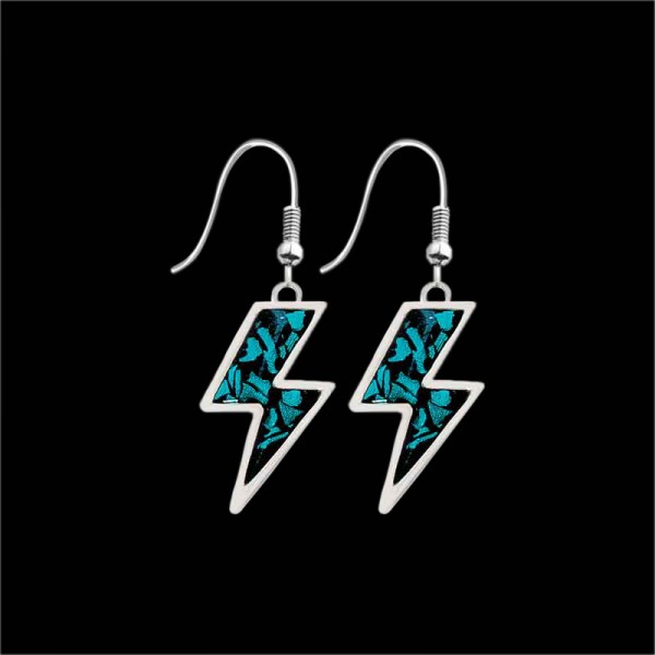 "Our Lightening Bolt Earrings are crafted by our expert craftsmen, featuring our signature crushed turquoise stone.

Earring Size: 1.00” x .63”

Browse more Western Jewelry by clicking Custom Bracelets and Cow Tags. Click Here to browse our Custo